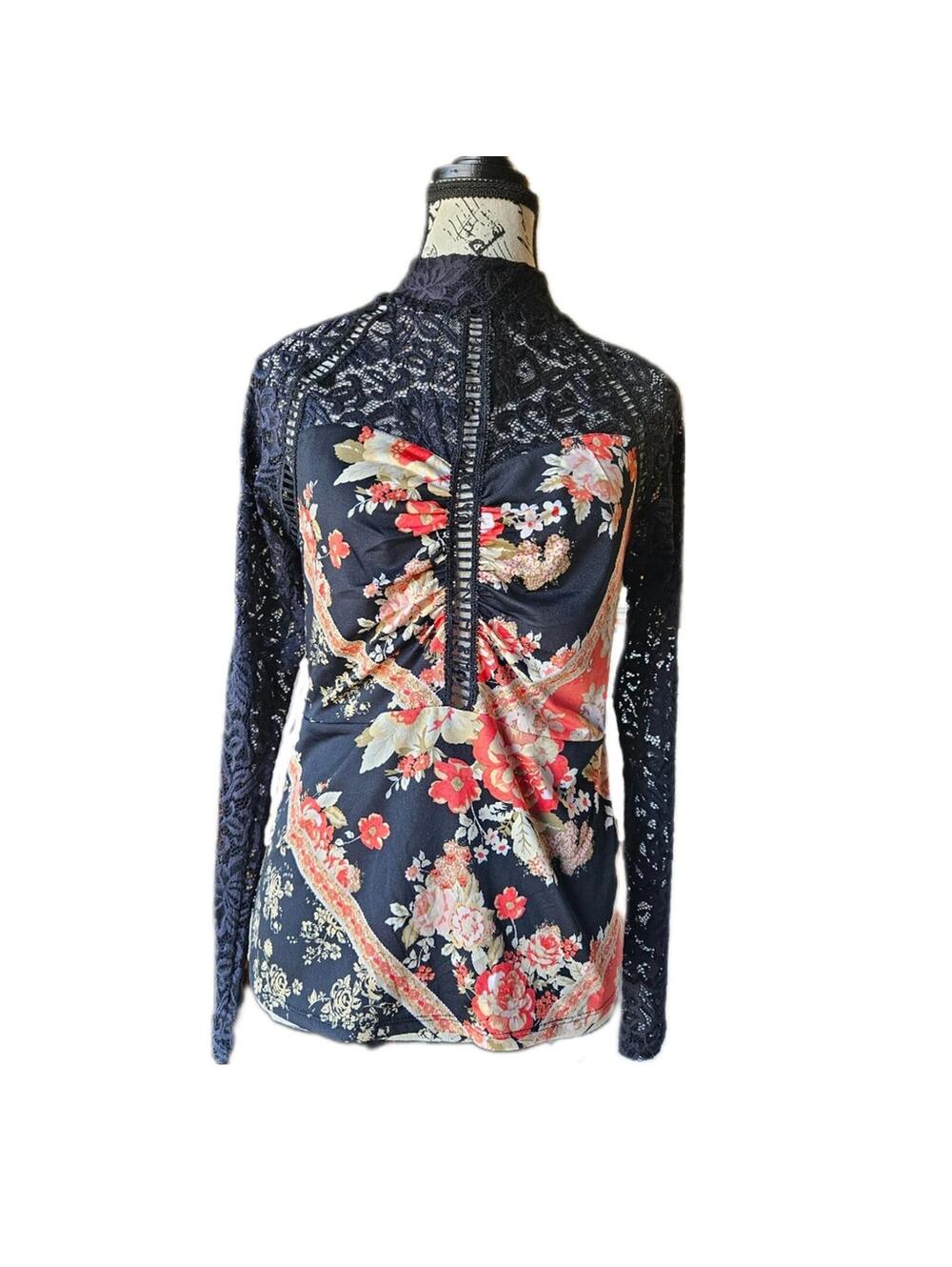 Black Floral Lace Long Sleeve Top